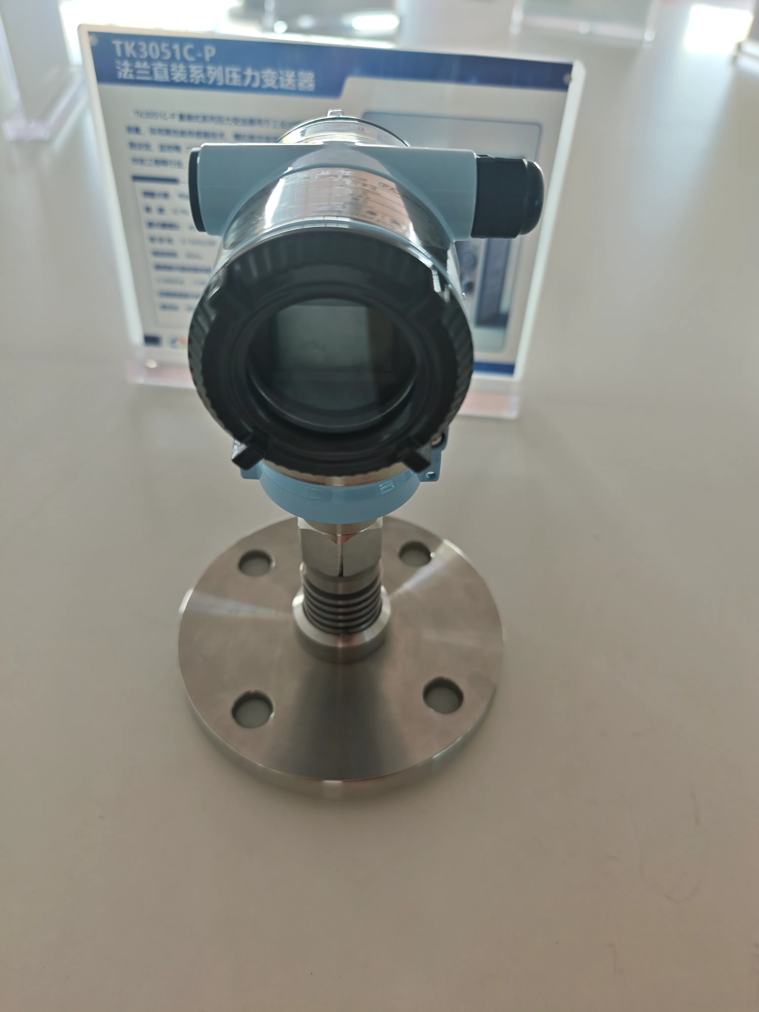 TK3051P high temperature anti-corrosion pressure transmitter showing flange direct-mount construction.
